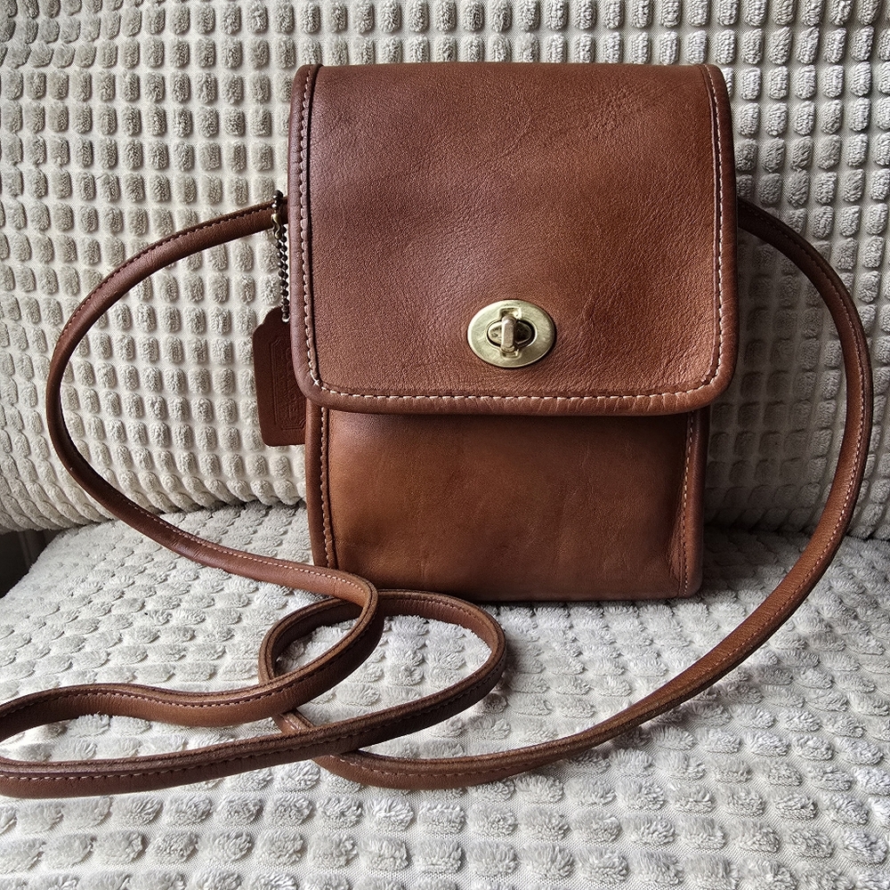 Vintage COACH Scooter Bag English Tan Leather Crossbody 1991 USA